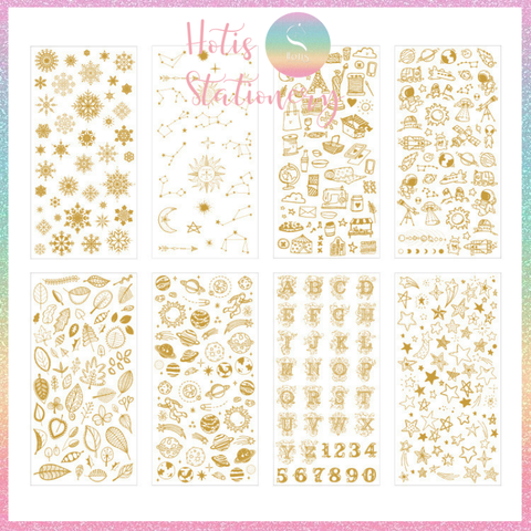 [HOTIS] Sticker nhãn dán cổ điển PVC dập vàng ánh kim trang trí sổ