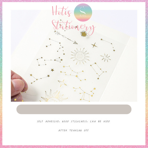 [HOTIS] Sticker nhãn dán cổ điển PVC dập vàng ánh kim trang trí sổ