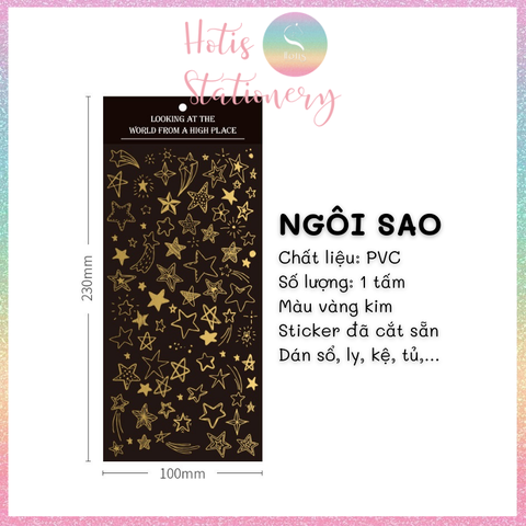 [HOTIS] Sticker nhãn dán cổ điển PVC dập vàng ánh kim trang trí sổ