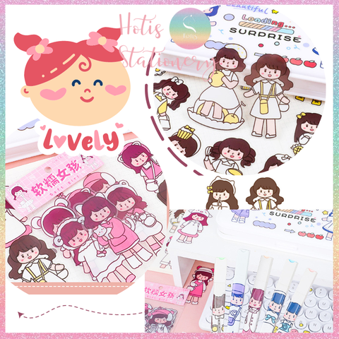 [HOTIS] Gói 20 Sticker cô gái cute PVC trong suốt trang trí sổ