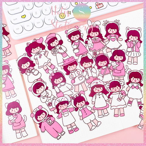 [HOTIS] Gói 20 Sticker cô gái cute PVC trong suốt trang trí sổ