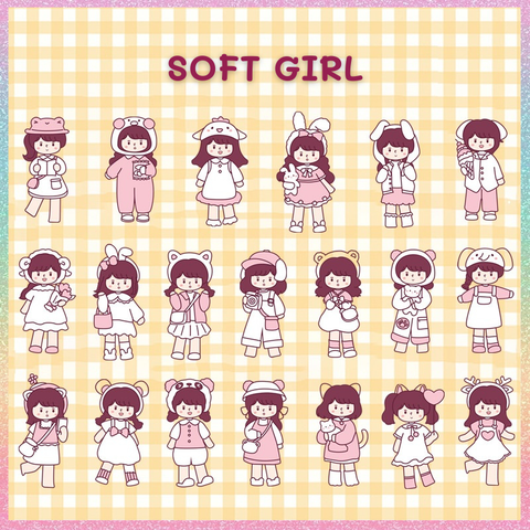 [HOTIS] Gói 20 Sticker cô gái cute PVC trong suốt trang trí sổ