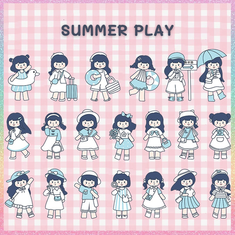 [HOTIS] Gói 20 Sticker cô gái cute PVC trong suốt trang trí sổ