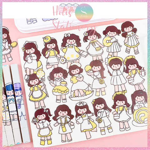 [HOTIS] Gói 20 Sticker cô gái cute PVC trong suốt trang trí sổ
