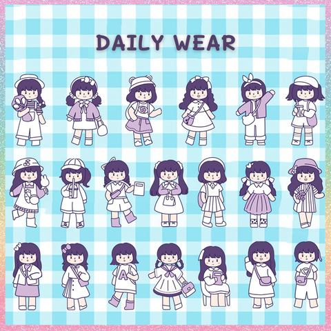 [HOTIS] Gói 20 Sticker cô gái cute PVC trong suốt trang trí sổ