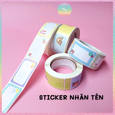 [HOTIS] Cuộn 200-300 tem dán sticker nhãn ghi tên dán sách vở, chai lọ, hộp nhựa