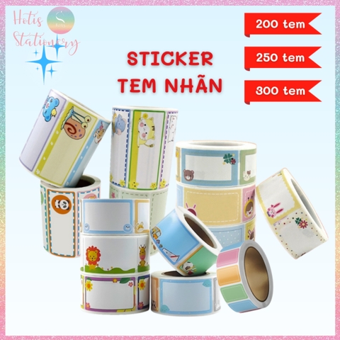[HOTIS] Cuộn 200-300 tem dán sticker nhãn ghi tên dán sách vở, chai lọ, hộp nhựa
