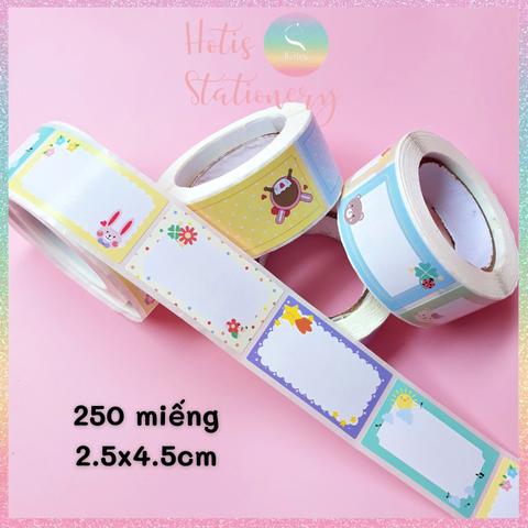 [HOTIS] Cuộn 200-300 tem dán sticker nhãn ghi tên dán sách vở, chai lọ, hộp nhựa