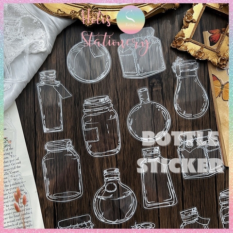 [HOTIS] [MIX MẪU] Sticker chai lọ trong suốt trang trí sổ vintage retro