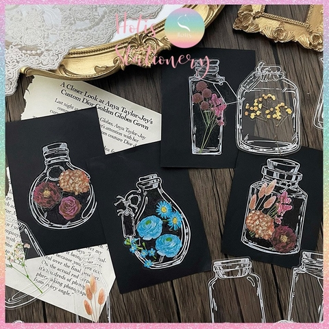 [HOTIS] [MIX MẪU] Sticker chai lọ trong suốt trang trí sổ vintage retro