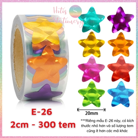 [HOTIS] 50 mẫu - Cuộn 500 tem dán sticker ngôi sao, trái tim, hình tròn lấp lánh dán trang trí hộp quà