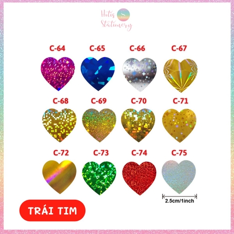 [HOTIS] 50 mẫu - Cuộn 500 tem dán sticker ngôi sao, trái tim, hình tròn lấp lánh dán trang trí hộp quà