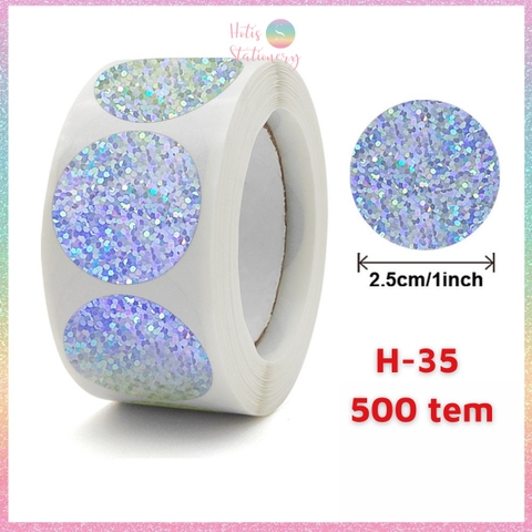 [HOTIS] 50 mẫu - Cuộn 500 tem dán sticker ngôi sao, trái tim, hình tròn lấp lánh dán trang trí hộp quà