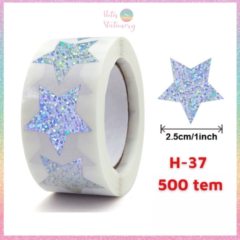 [HOTIS] 50 mẫu - Cuộn 500 tem dán sticker ngôi sao, trái tim, hình tròn lấp lánh dán trang trí hộp quà