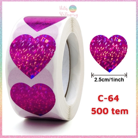 [HOTIS] 50 mẫu - Cuộn 500 tem dán sticker ngôi sao, trái tim, hình tròn lấp lánh dán trang trí hộp quà