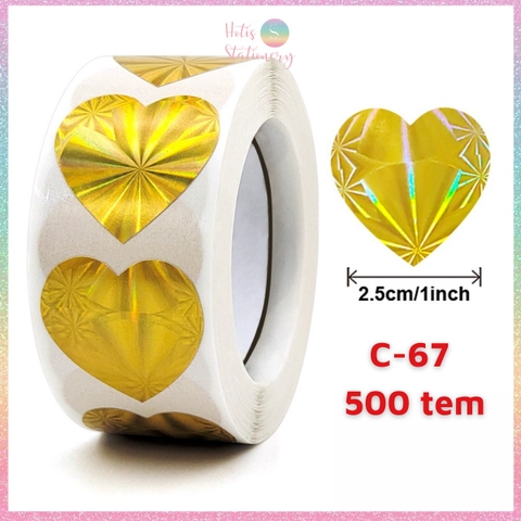 [HOTIS] 50 mẫu - Cuộn 500 tem dán sticker ngôi sao, trái tim, hình tròn lấp lánh dán trang trí hộp quà
