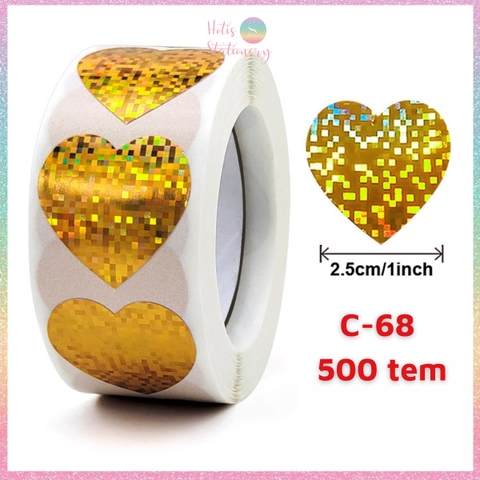 [HOTIS] 50 mẫu - Cuộn 500 tem dán sticker ngôi sao, trái tim, hình tròn lấp lánh dán trang trí hộp quà