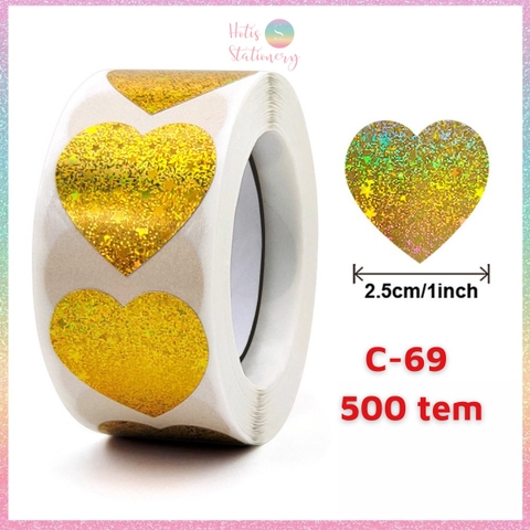[HOTIS] 50 mẫu - Cuộn 500 tem dán sticker ngôi sao, trái tim, hình tròn lấp lánh dán trang trí hộp quà