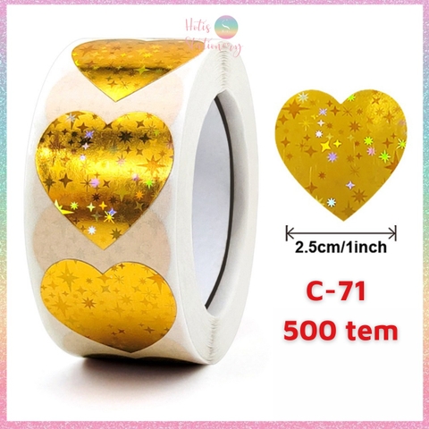 [HOTIS] 50 mẫu - Cuộn 500 tem dán sticker ngôi sao, trái tim, hình tròn lấp lánh dán trang trí hộp quà