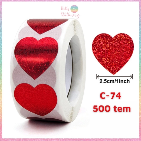 [HOTIS] 50 mẫu - Cuộn 500 tem dán sticker ngôi sao, trái tim, hình tròn lấp lánh dán trang trí hộp quà