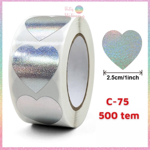 [HOTIS] 50 mẫu - Cuộn 500 tem dán sticker ngôi sao, trái tim, hình tròn lấp lánh dán trang trí hộp quà