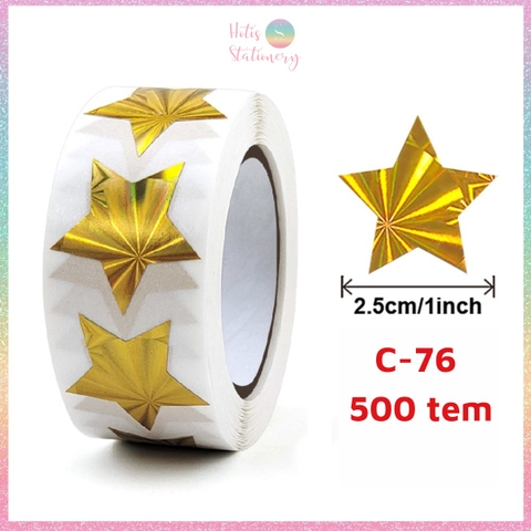 [HOTIS] 50 mẫu - Cuộn 500 tem dán sticker ngôi sao, trái tim, hình tròn lấp lánh dán trang trí hộp quà