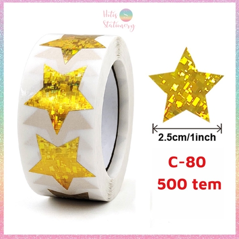 [HOTIS] 50 mẫu - Cuộn 500 tem dán sticker ngôi sao, trái tim, hình tròn lấp lánh dán trang trí hộp quà