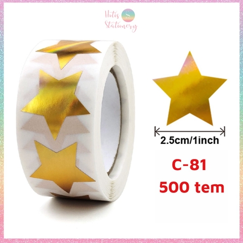 [HOTIS] 50 mẫu - Cuộn 500 tem dán sticker ngôi sao, trái tim, hình tròn lấp lánh dán trang trí hộp quà