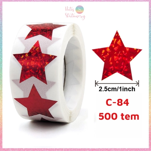 [HOTIS] 50 mẫu - Cuộn 500 tem dán sticker ngôi sao, trái tim, hình tròn lấp lánh dán trang trí hộp quà