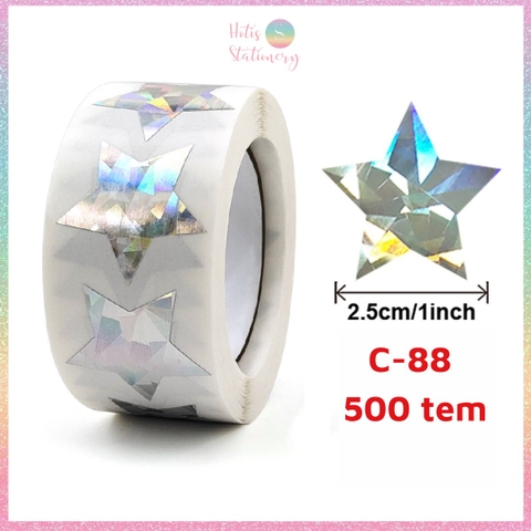 [HOTIS] 50 mẫu - Cuộn 500 tem dán sticker ngôi sao, trái tim, hình tròn lấp lánh dán trang trí hộp quà