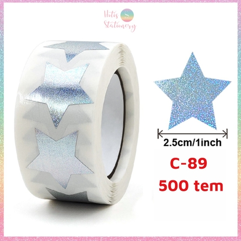 [HOTIS] 50 mẫu - Cuộn 500 tem dán sticker ngôi sao, trái tim, hình tròn lấp lánh dán trang trí hộp quà