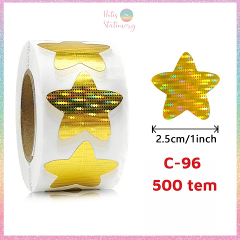 [HOTIS] 50 mẫu - Cuộn 500 tem dán sticker ngôi sao, trái tim, hình tròn lấp lánh dán trang trí hộp quà