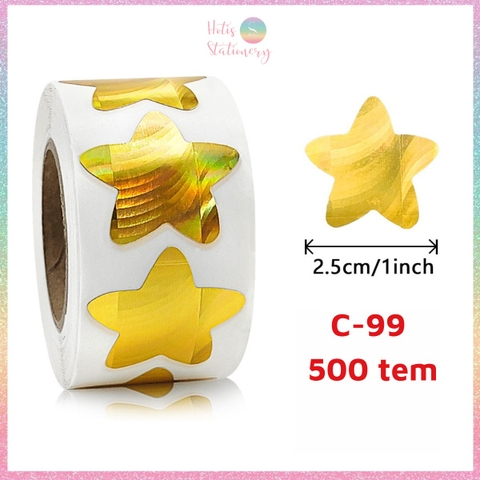 [HOTIS] 50 mẫu - Cuộn 500 tem dán sticker ngôi sao, trái tim, hình tròn lấp lánh dán trang trí hộp quà
