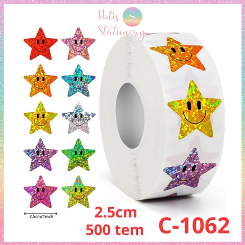 [HOTIS] 50 mẫu - Cuộn 500 tem dán sticker ngôi sao, trái tim, hình tròn lấp lánh dán trang trí hộp quà