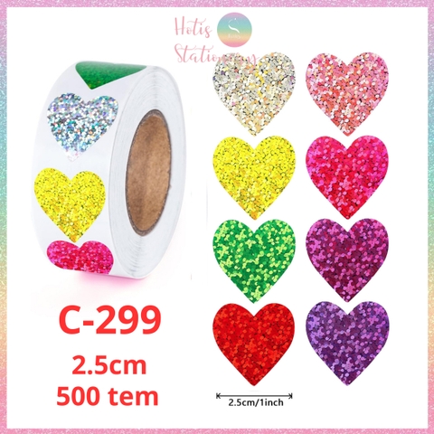 [HOTIS] 50 mẫu - Cuộn 500 tem dán sticker ngôi sao, trái tim, hình tròn lấp lánh dán trang trí hộp quà