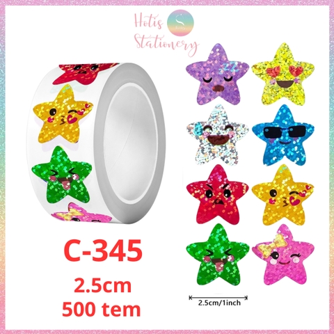 [HOTIS] 50 mẫu - Cuộn 500 tem dán sticker ngôi sao, trái tim, hình tròn lấp lánh dán trang trí hộp quà