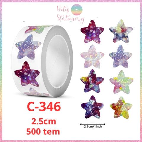 [HOTIS] 50 mẫu - Cuộn 500 tem dán sticker ngôi sao, trái tim, hình tròn lấp lánh dán trang trí hộp quà