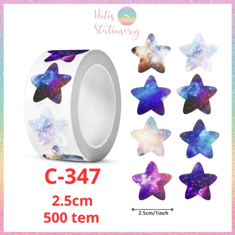 [HOTIS] 50 mẫu - Cuộn 500 tem dán sticker ngôi sao, trái tim, hình tròn lấp lánh dán trang trí hộp quà