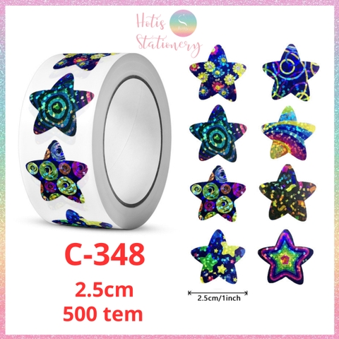 [HOTIS] 50 mẫu - Cuộn 500 tem dán sticker ngôi sao, trái tim, hình tròn lấp lánh dán trang trí hộp quà