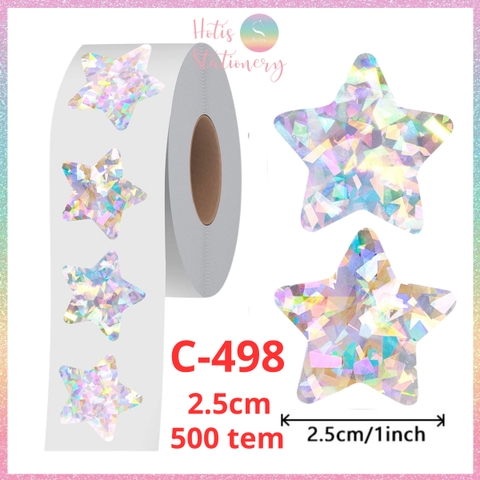 [HOTIS] 50 mẫu - Cuộn 500 tem dán sticker ngôi sao, trái tim, hình tròn lấp lánh dán trang trí hộp quà