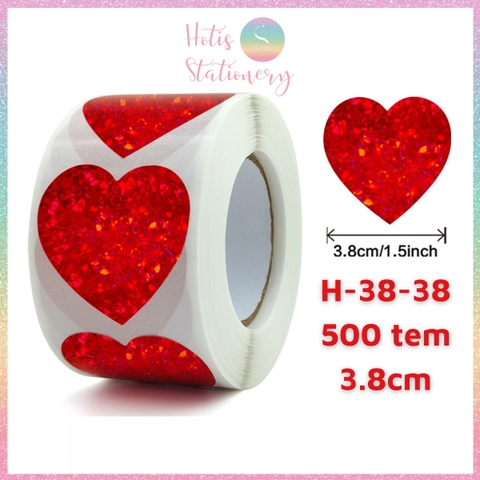 [HOTIS] 50 mẫu - Cuộn 500 tem dán sticker ngôi sao, trái tim, hình tròn lấp lánh dán trang trí hộp quà