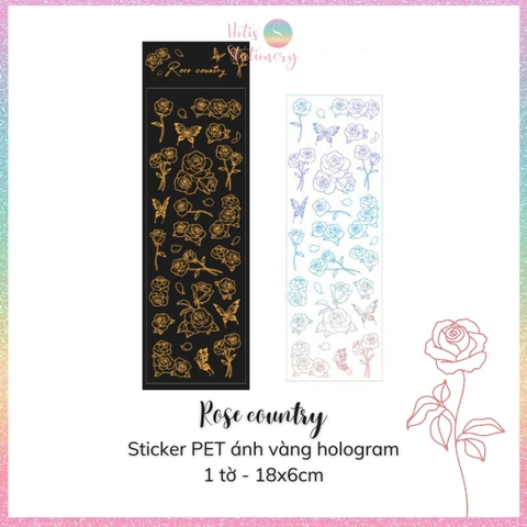 [HOTIS] Flower set sticker nhãn dán ánh vàng hologram trang trí sổ tay, thiệp chúc, postcard, điện thoại, laptop