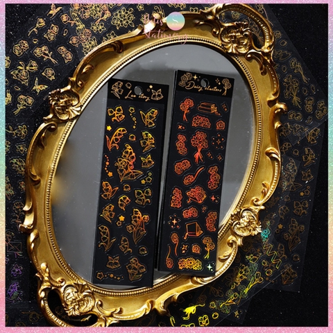 [HOTIS] Flower set sticker nhãn dán ánh vàng hologram trang trí sổ tay, thiệp chúc, postcard, điện thoại, laptop