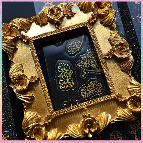 [HOTIS] Flower set sticker nhãn dán ánh vàng hologram trang trí sổ tay, thiệp chúc, postcard, điện thoại, laptop