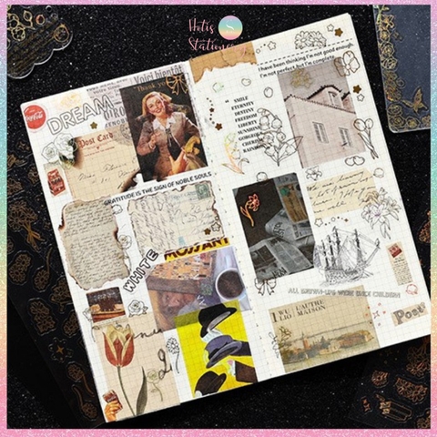 [HOTIS] Flower set sticker nhãn dán ánh vàng hologram trang trí sổ tay, thiệp chúc, postcard, điện thoại, laptop