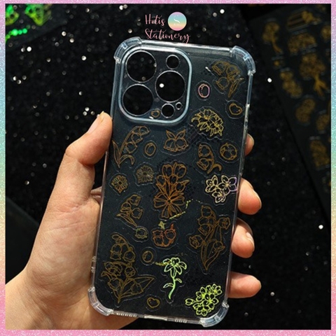[HOTIS] Flower set sticker nhãn dán ánh vàng hologram trang trí sổ tay, thiệp chúc, postcard, điện thoại, laptop