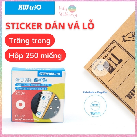 [HOTIS] Hộp 250 miếng Sticker dán lỗ KW-triO QT-01 nhãn tròn dán lỗ sticker vá lỗ cho giấy sổ còng planner