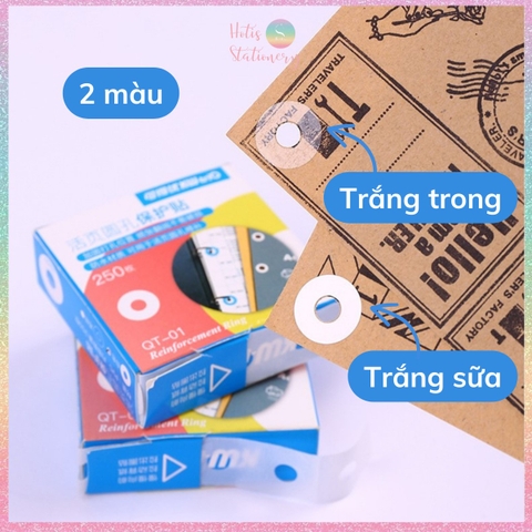 [HOTIS] Hộp 250 miếng Sticker dán lỗ KW-triO QT-01 nhãn tròn dán lỗ sticker vá lỗ cho giấy sổ còng planner