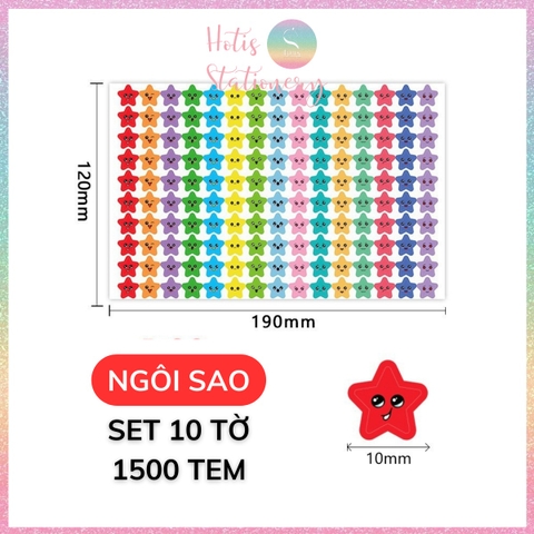 Set 10 tờ sticker chấm tròn, ngôi sao mặt cười nhãn dán khen thưởng học sinh