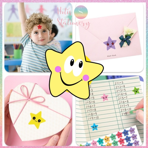 Set 10 tờ sticker chấm tròn, ngôi sao mặt cười nhãn dán khen thưởng học sinh